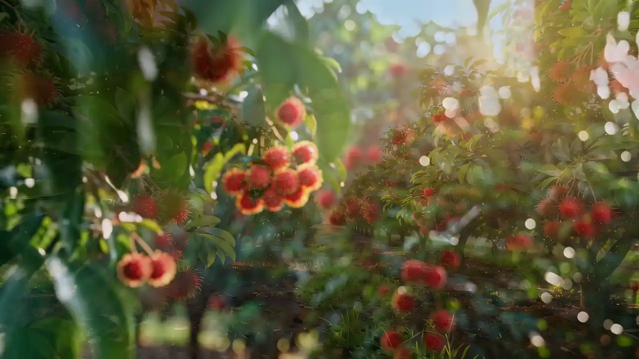 Sunlight falling through fruit tree canopy