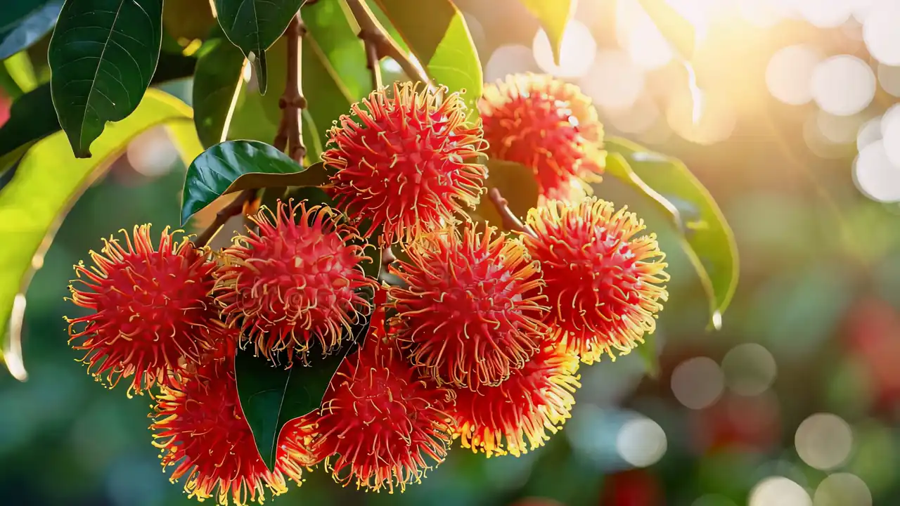 Freshly harvested red rambutan